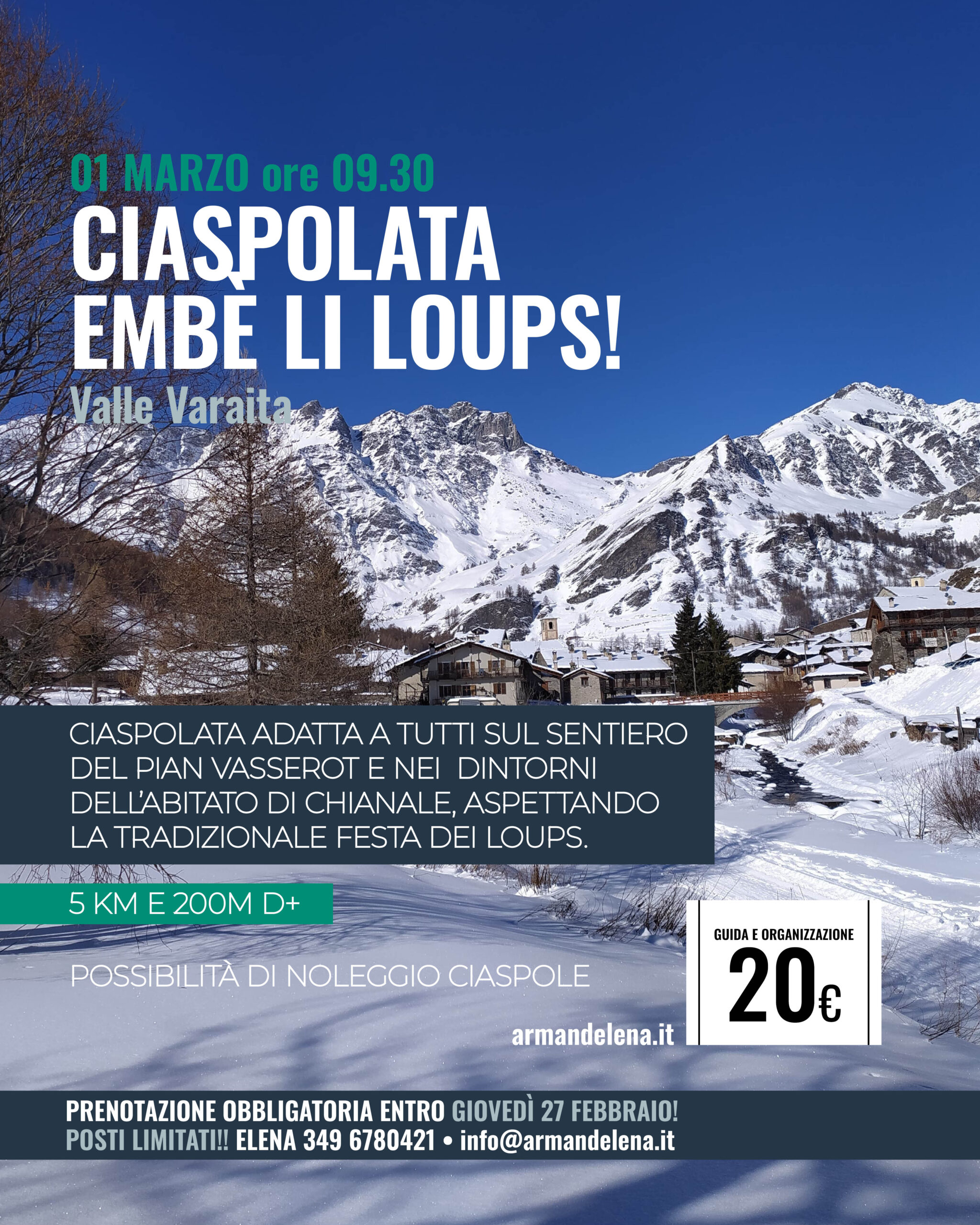 ciaspolata embè li loups - chianale 01 marzo